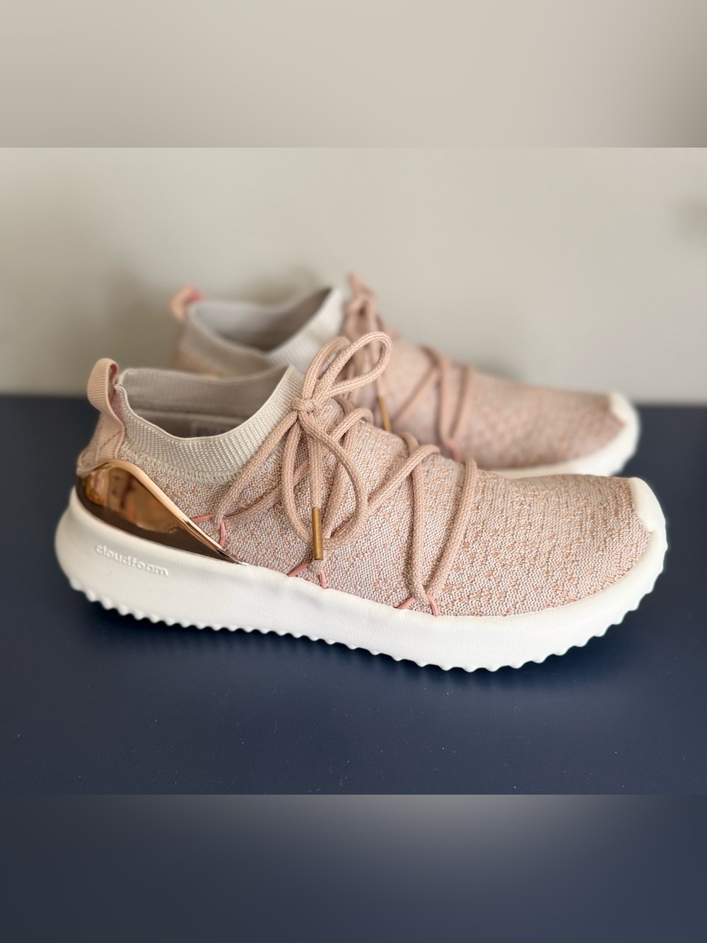 adidas Cloudfoam Knit Sneakers in Blush Pink with Rose Gold Accent Size 7